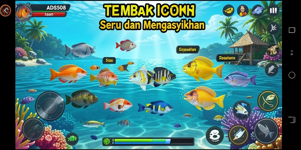 Tampilan gameplay ADS508 dengan aksi tembak ikan yang seru.