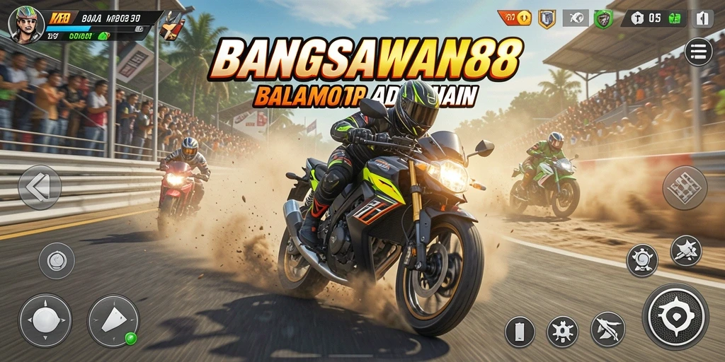 Tampilan seru dari gameplay balapan motor di BANGSAWAN88.