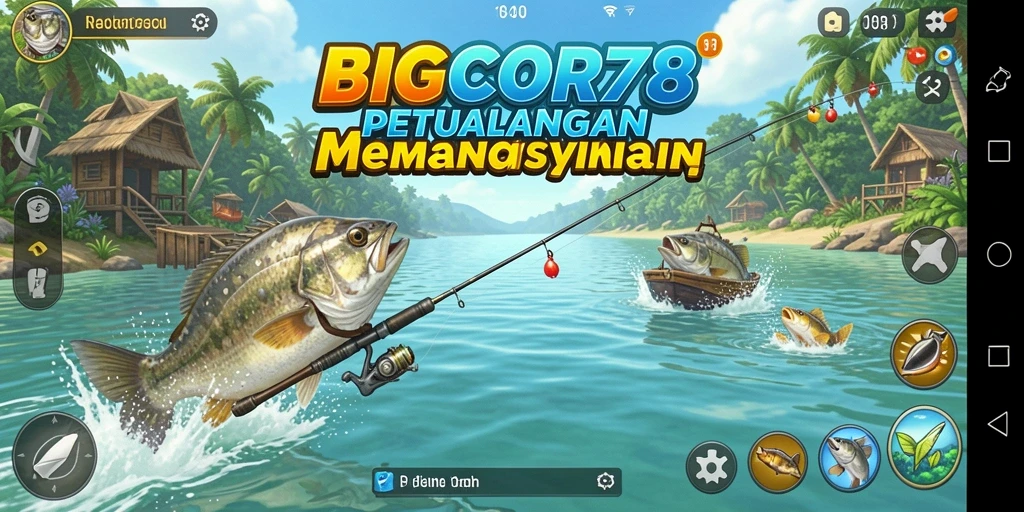 Screenshot gameplay <strong>BIGCOR78</strong> menunjukkan petualangan memancing yang seru dan mendebarkan.