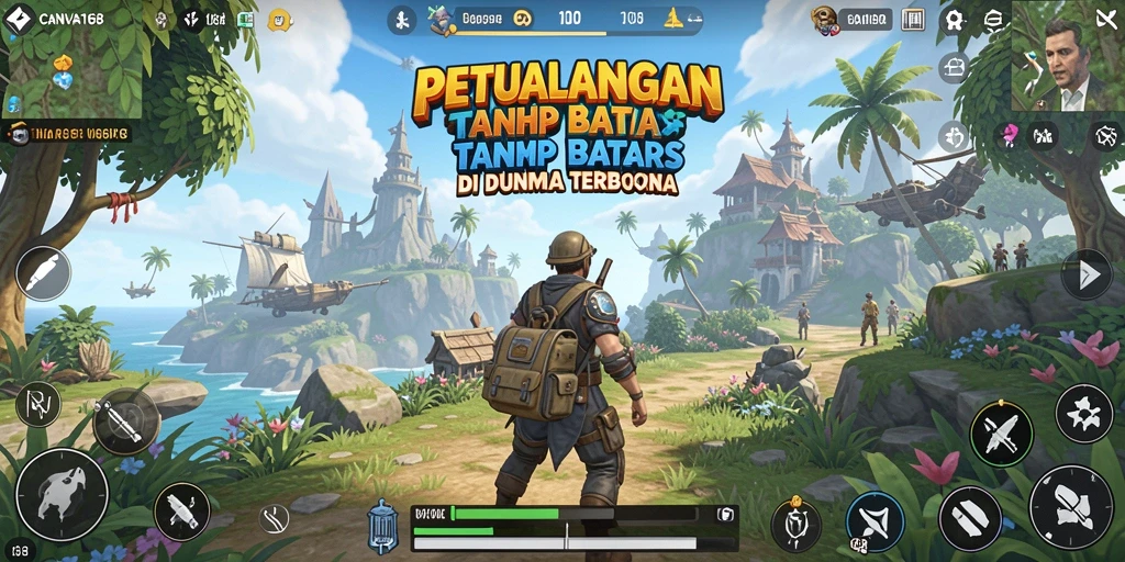Screenshot dari gameplay CANVA168 menampilkan eksplorasi dunia terbuka yang dinamis.