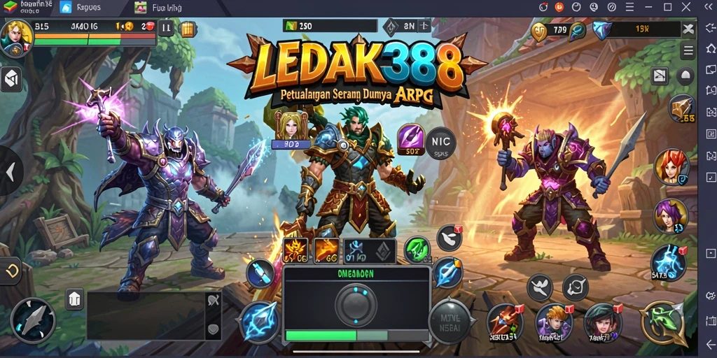 Tampilan gameplay LEDAK388 yang dinamis dan penuh aksi dalam petualangan ARPG.