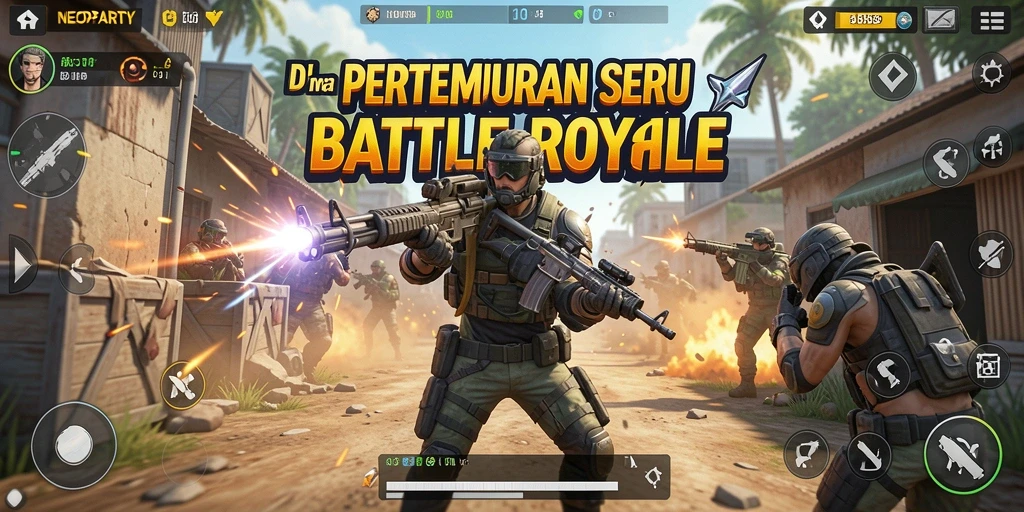 Gameplay intens dalam pertempuran Battle Royale NEOPARTY.