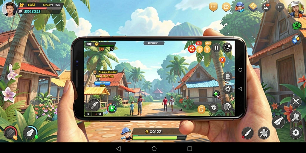 Tampilan gameplay yang mendalam dalam QQ1221, menampilkan interaksi antar karakter.